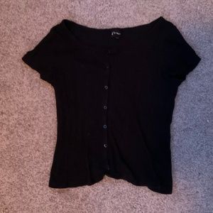 Black Button Down Crop Top